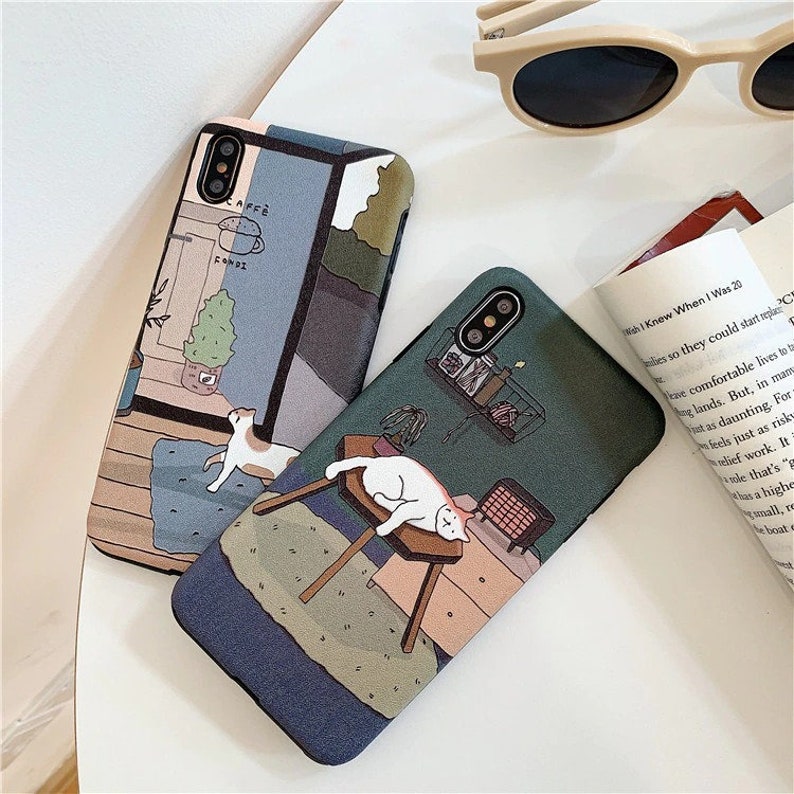 Retro illustration Cute Japanese Cats Phone Case - Funny Soft Silicon Cover - iPhone X Xs XR XSmax 11 Pro Max 6 6S 7 8 Puls Case