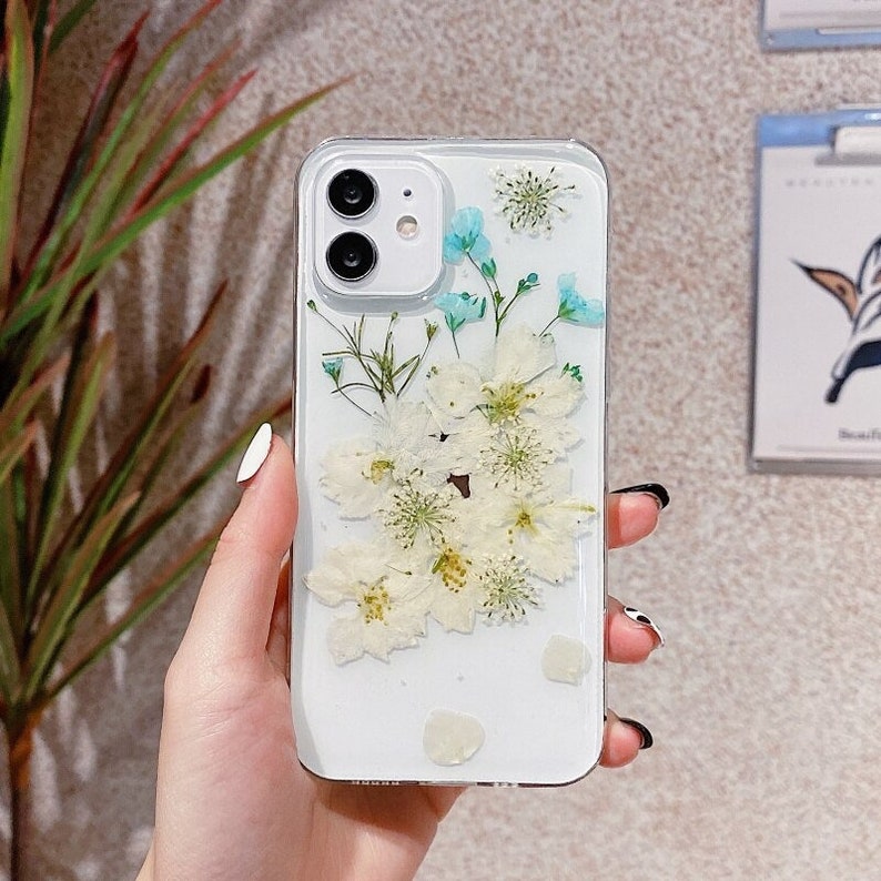 Luxury Real Dried Flowers Phone Case - Silicone Transparent Phone case - iphone 13 12 11 pro Max XS Max XR X 7 8 plus SE 2020
