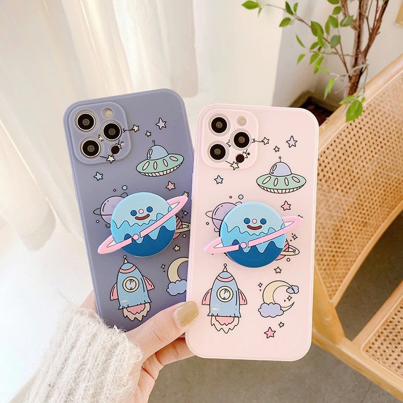 3D Bracket Cover - Cute Astronaut Spaceship Phone Case - Silicon Phone Case for apple iPhone 7 8 plus 11 Pro X XS MAX 12 Mini SE 6 6S