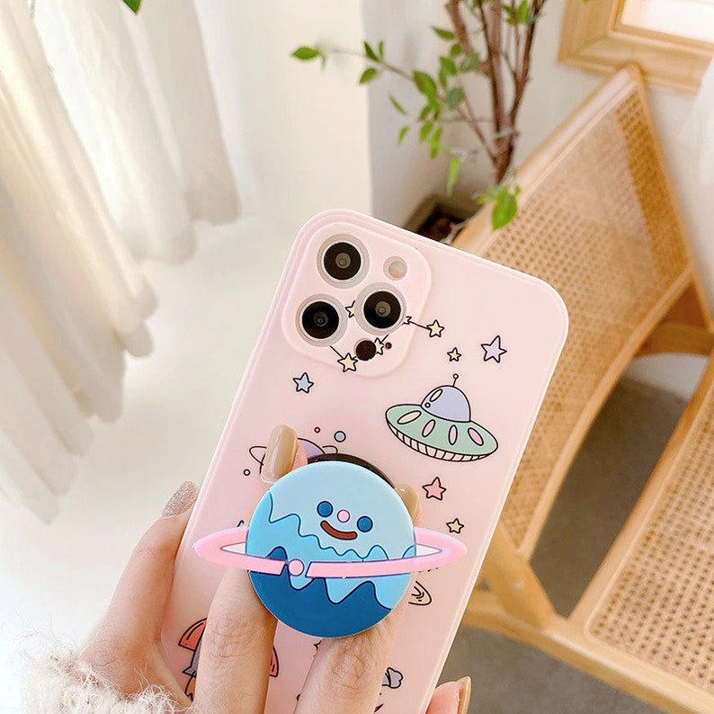 3D Bracket Cover - Cute Astronaut Spaceship Phone Case - Silicon Phone Case for apple iPhone 7 8 plus 11 Pro X XS MAX 12 Mini SE 6 6S