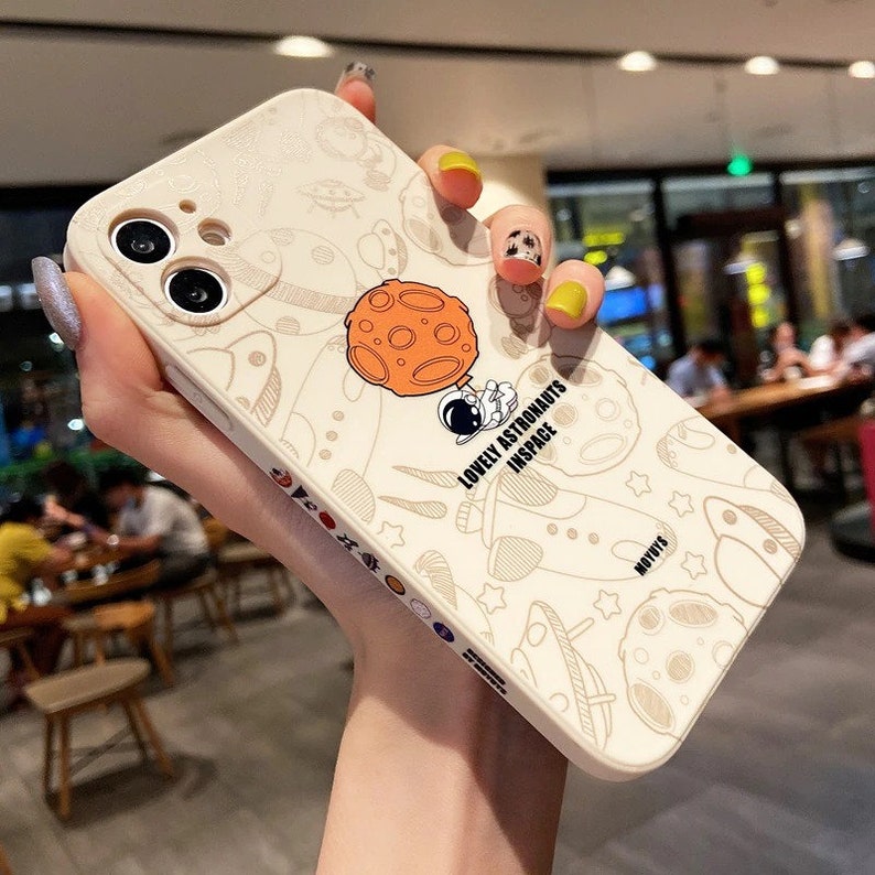 Cute Astronaut Moon Cartoon Phone Case - Silicone Cover Capa Couple Shell - iPhone 11 12 Pro Max 7 8 Plus Xs X Xr 13