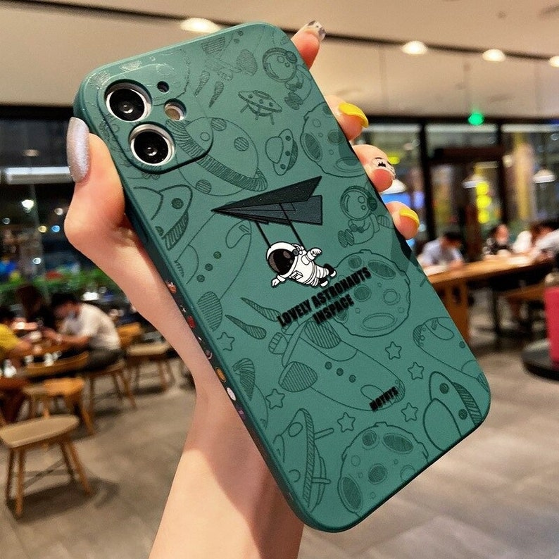 Cute Astronaut Moon Cartoon Phone Case - Silicone Cover Capa Couple Shell - iPhone 11 12 Pro Max 7 8 Plus Xs X Xr 13