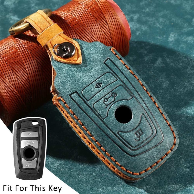 Premium Leather Car Remote Holder BMW 2 3 4 5 7 - Compatible With F20 F21 F22 F25 F26 F16 F80 F01 Series - Key Remote Case With Keychain