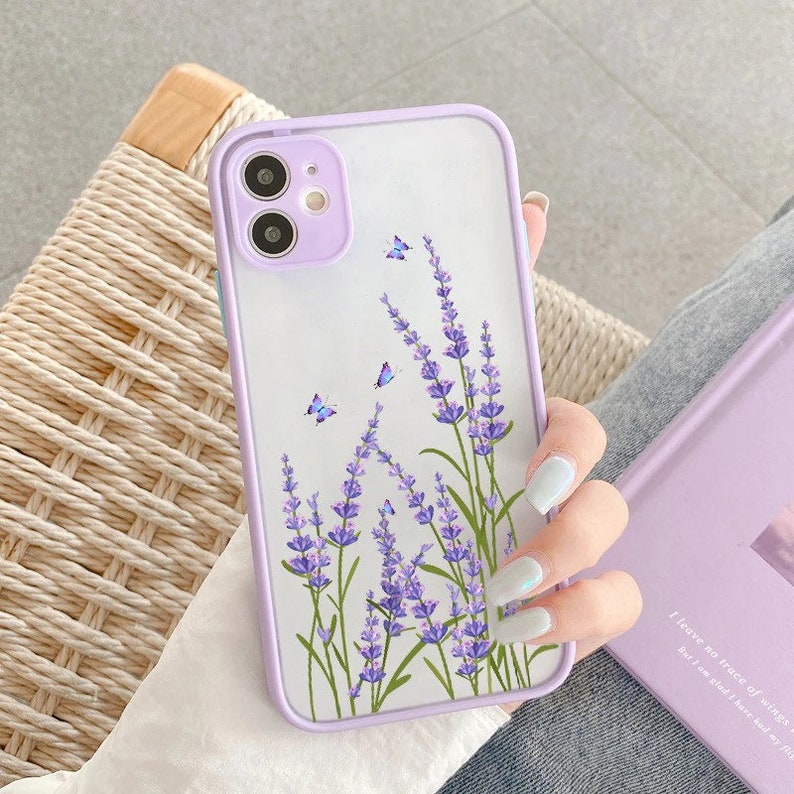 Lavender Flower Phone Case iPhone 6s 7 8 plus SE 2 12 13 mini 11 pro X XR XS Max - Butterfly Design Hard Shockproof Case - iPhone Back Case