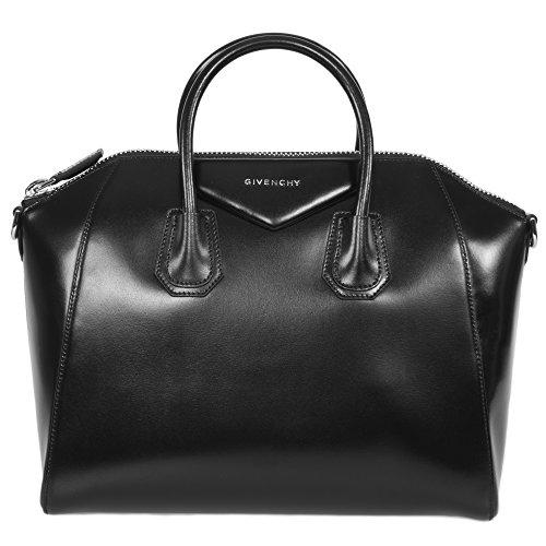 Givenchy HBAG-ANTI-SVR-DET-M Antigona Sugar Goatskin Leather Satchel Bag, Black