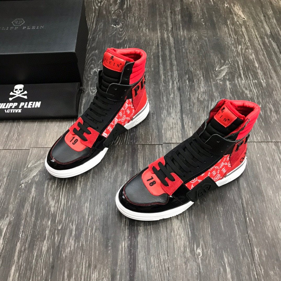 PP Philipp Plein Men's Leather Fashion High Top Sneakers Shoes
