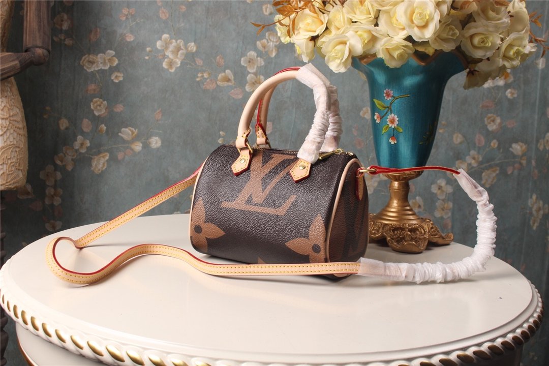 LOUIS VUITTON Nano Speedy Monogram Canvas Crossbody Bag Brown