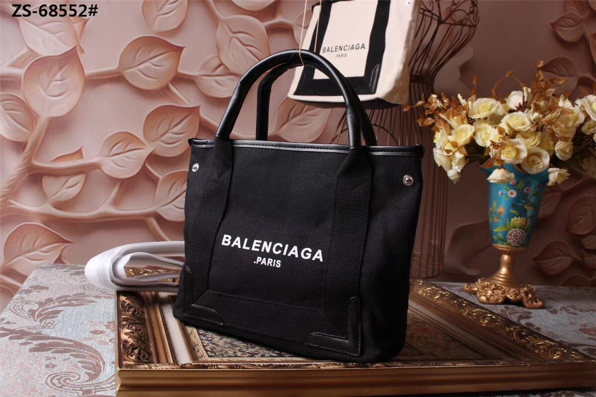 BALENCIAGA WOMEN'S CLOTH AND LEATHER TOTE BAG SHOULDER BAG