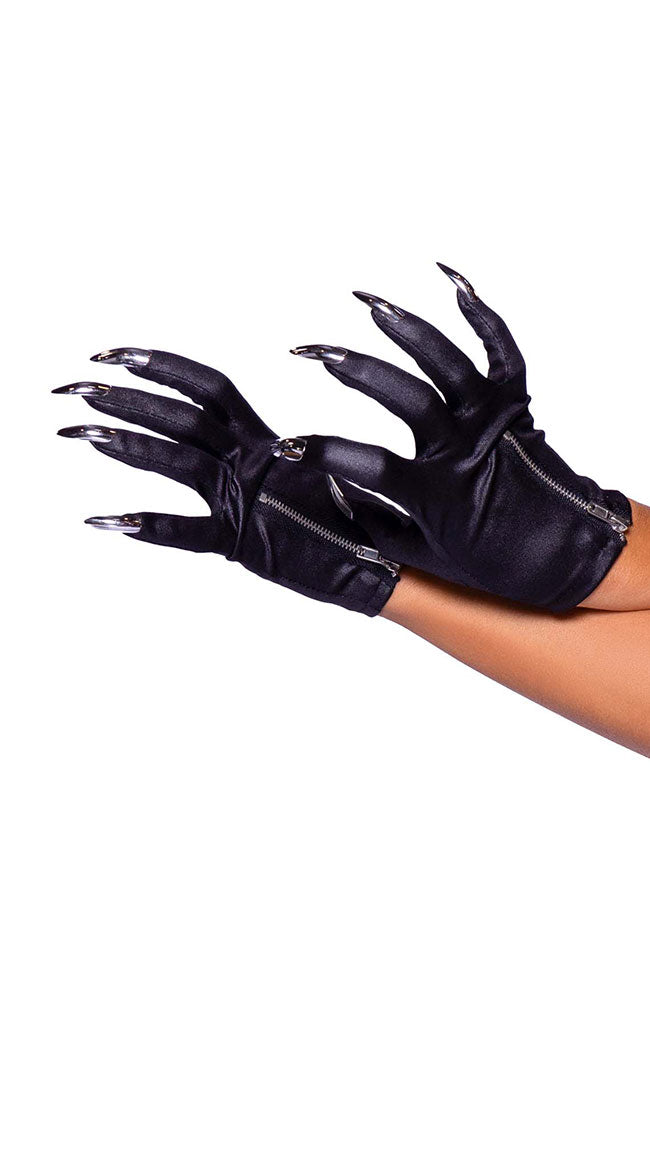 Zip-Up Cat Claw Gloves, Black Cat Gloves - Yandy.com