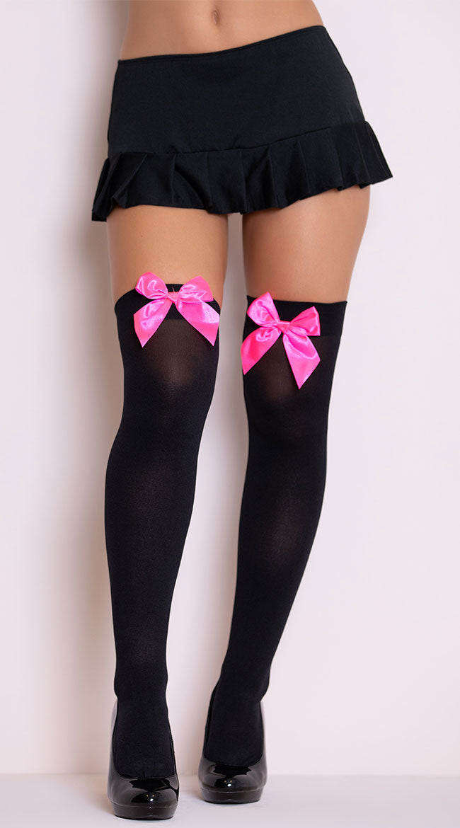 Opaque Thigh Highs With Satin Bow Costume Hosiery Costume Thigh High