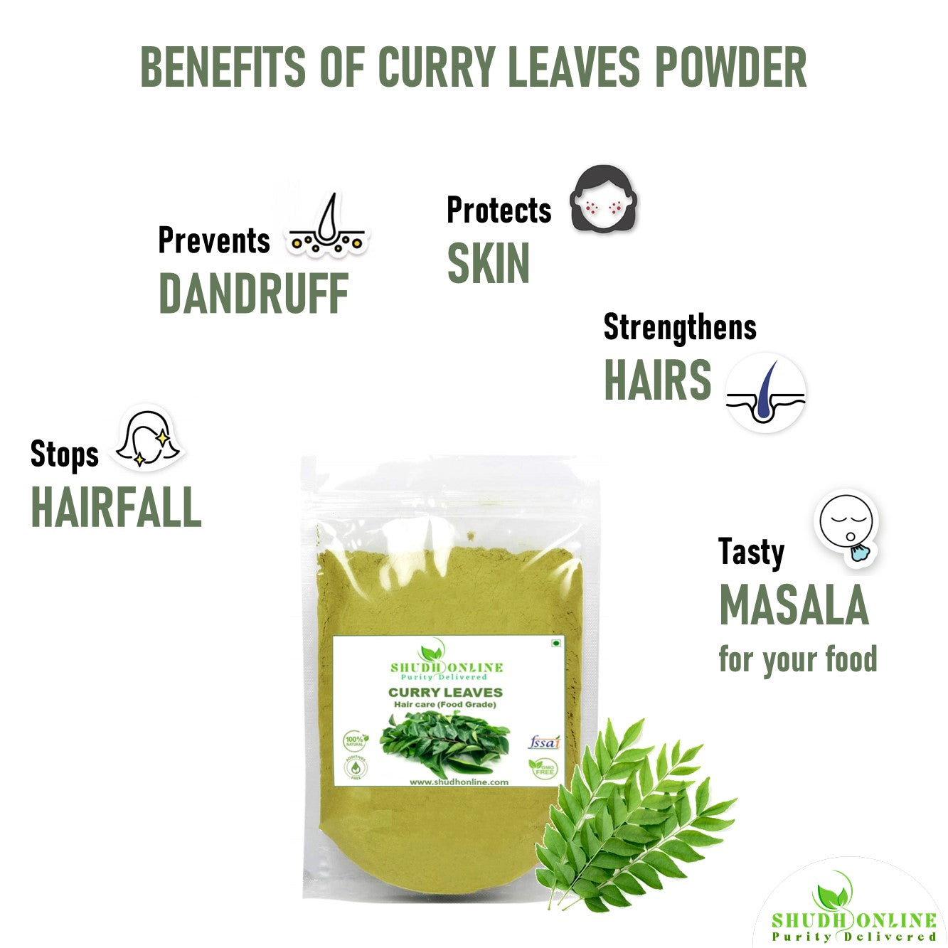 Shudh Online Organic Curry Leaves Powder 100g for Hair Growth Eating  Food Skin Brightening Fresh Kari Patta Leaf Karuveppilai powder   JioMart