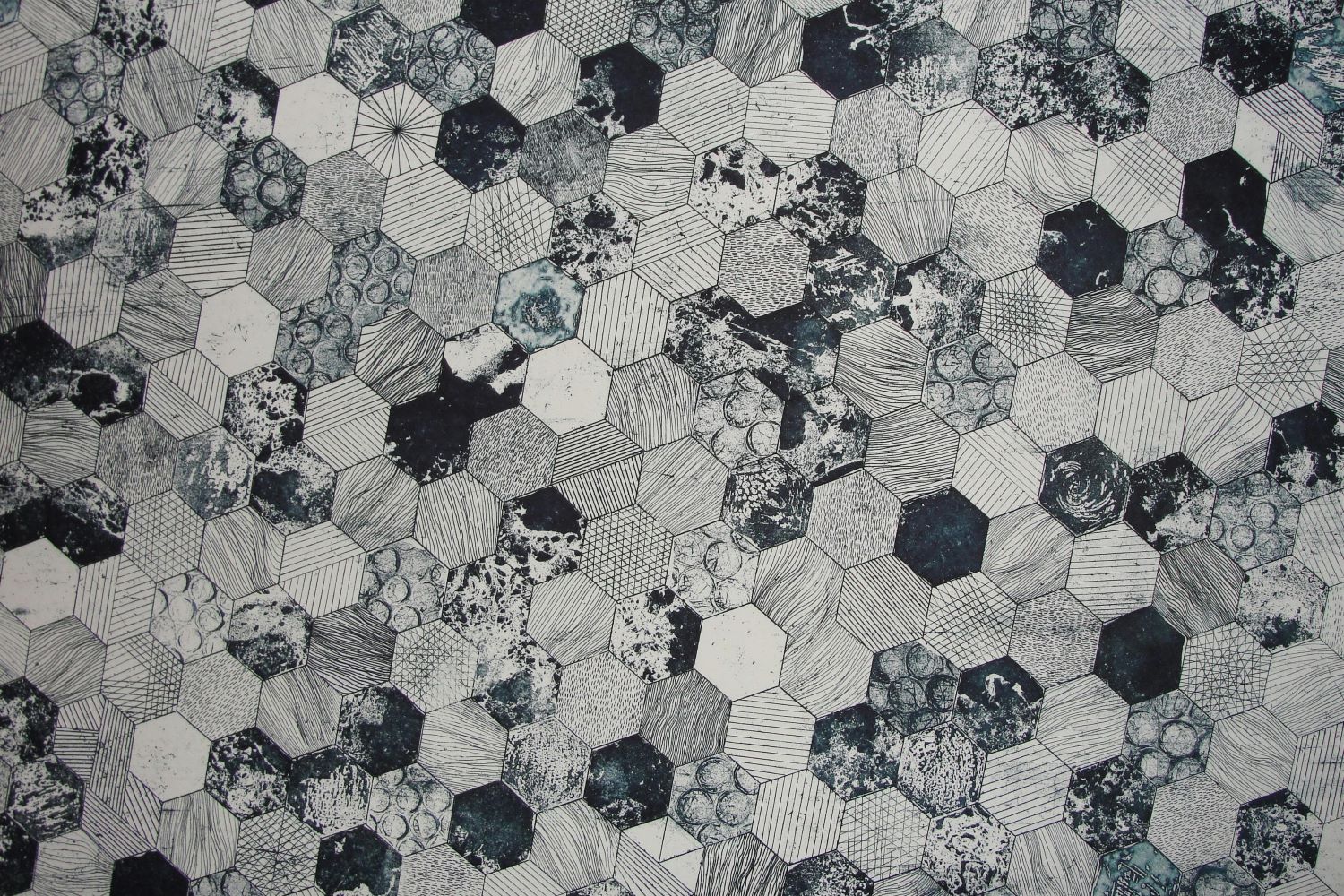 Gray and Black Hive Printed Textile