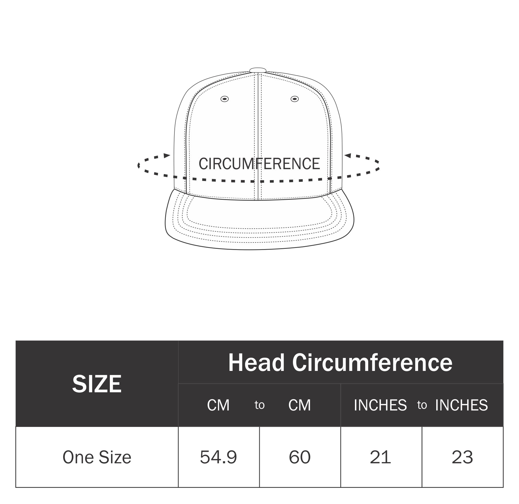 Snapback Cap Size Chart