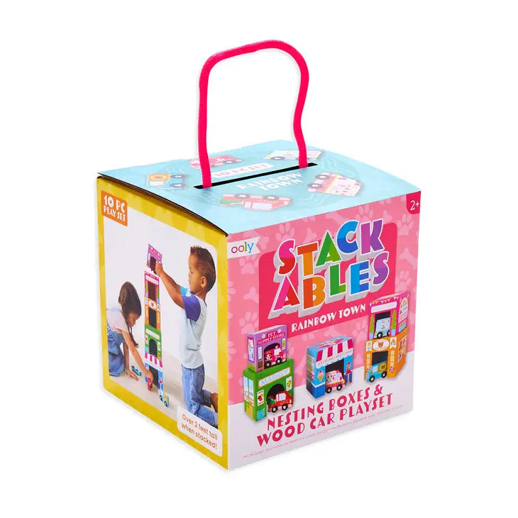 Ooly Stackables Nested Cardboard Toys & Cars Set : Rainbow Town