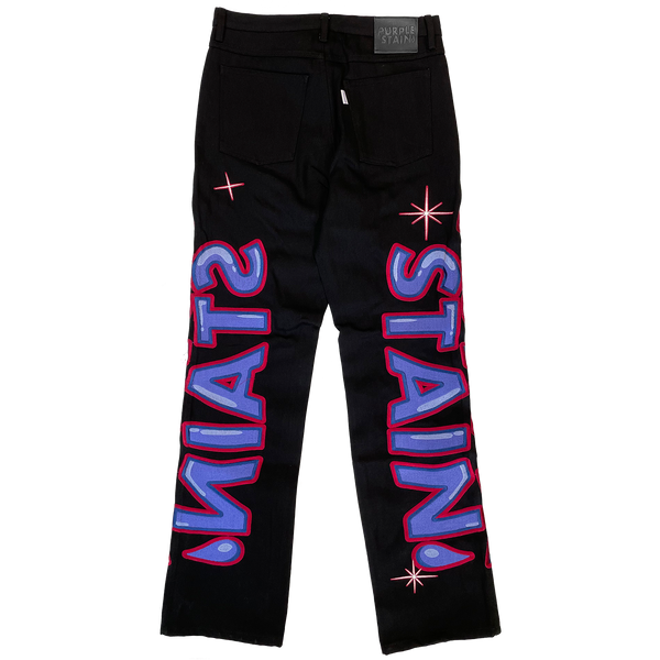 purple stain SPRAY LOGO DENIM PANTS