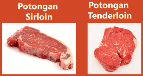 perbedaan potongan daging sirloin dan tenderloin secara kasat mata