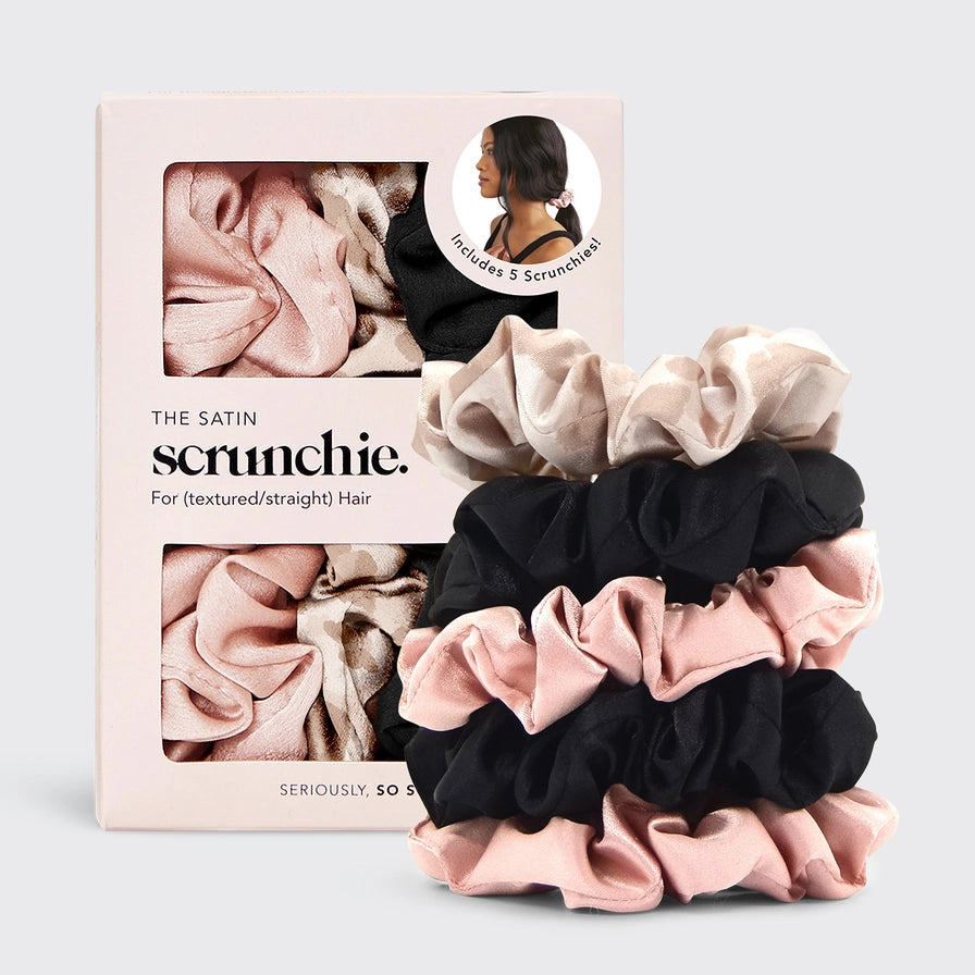 Se HÅRELASTIKKER & HÅRBÅND SATIN - 5 STK - SCRUNCHIES - Kitsch - StudioBuus hos StudioBuus.dk