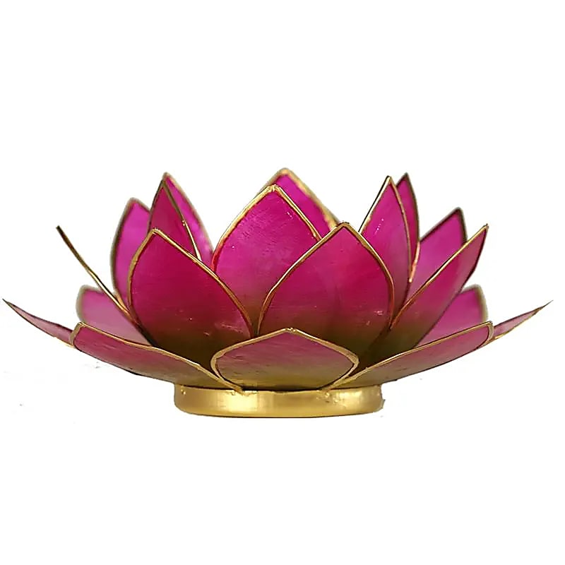 Billede af LOTUS FYRFADSSTAGE - GREEN & PINK MED GULD KANT - - Studio Buus - StudioBuus