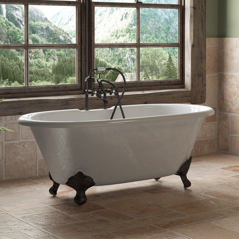 Image of Cambridge Plumbing Cast Iron Double Ended Clawfoot Tub 60" X 30" with 7" Deck Mount Faucet Drillings and Oil Rubbed Bronze Feet DE60-DH-ORB