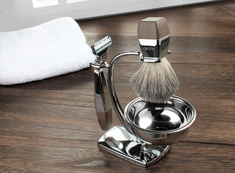 amazon father's day gifts -  GRUTTI Premium Shaving Brush Set with Luxury Badger Brush Stand