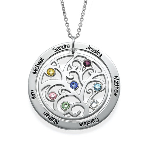 Family tree birthstone necklace