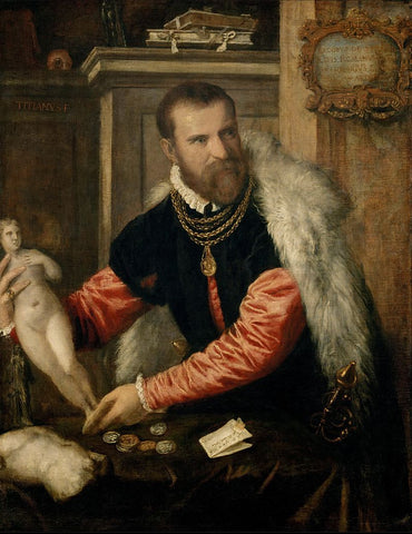 Portrait of Jacopo Strada by Titian, 1567, history of men's jewelry