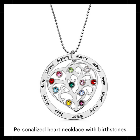 Heart necklace with birthstones