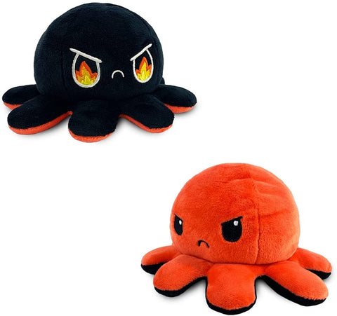 TeeTurtle | The Original Reversible Octopus Plushie | Patented Design | Angry RED + Rage Black | Show Your Mood Without Saying a Word
