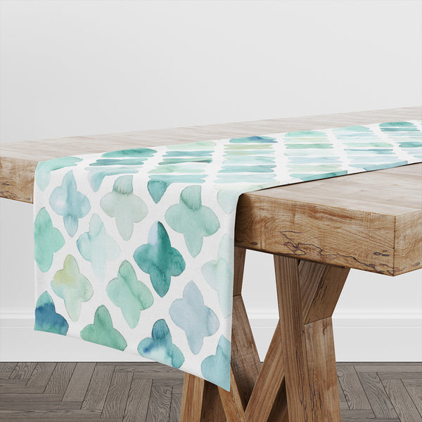 Turquoise Watercolour PVC Table Runner