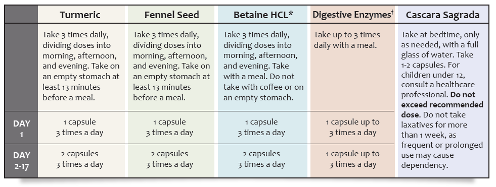 Dr. Clark Digestive Aid Cleanse standard use chart