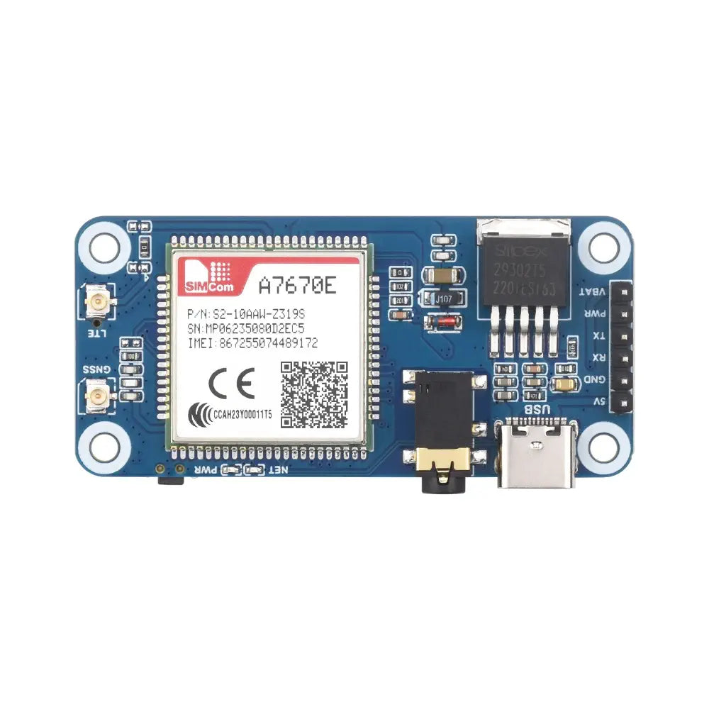 Waveshare Cat-1/GSM/GPRS/GNSS HAT for Raspberry Pi, Based on A7670E Module, LTE Cat-1/2G Support, GNSS