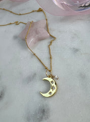 Moon charm necklace with crystal accent