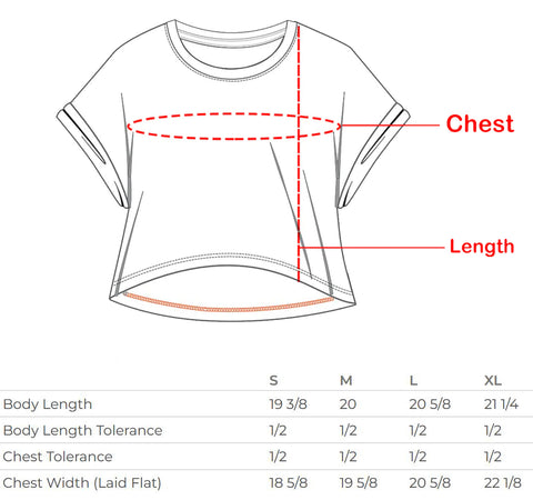 women's cropped tee size chart