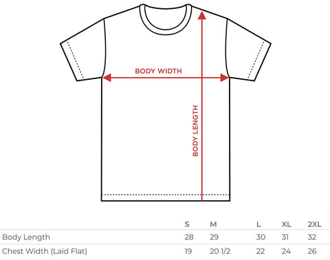 ringer tee size chart