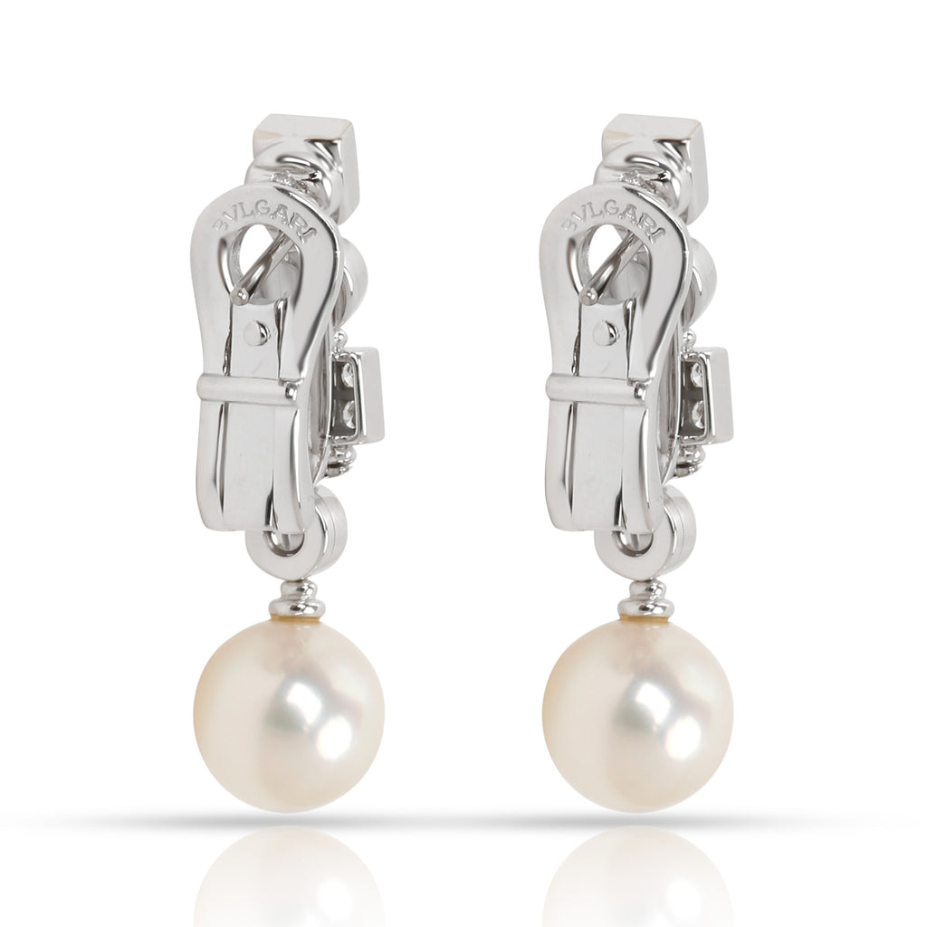 Bulgari Lucea Pearl & Diamond Drop Earrings in 18K White Gold ( CT –  FashionsZila