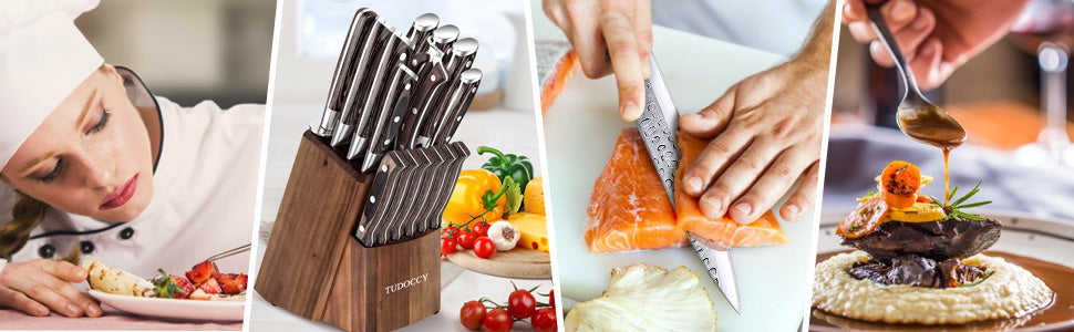 BRODARK Kitchen Knife Set with Block, Full Tang 15 Pcs Professional Chef  Knife Set with Knife Sharpener, Food Grade German Stainless Steel Knife  Block