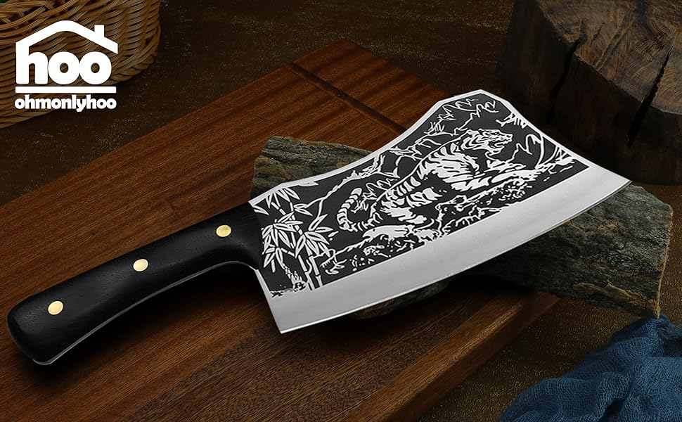ohmonlyhoo Cleaver Knife, 7 Inch Hand Forged Meat Cleaver Heavy Duty Bone  Chopper German High Carbon Stainless Steel Butcher Knife with Full Tang
