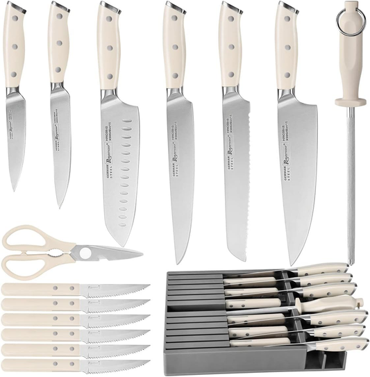 KD 15 PCS Kitchen Knife Set Sharpener & Scissors with Block – Knife Depot  Co.