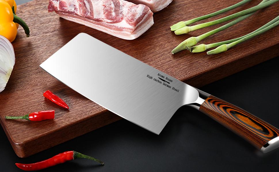 ENOKING Meat Cleaver, 7.8 Inch Butcher Knife Hand Forged Cleaver Knife for  Meat Cutting with Leather Sheath, Full Tang Chinese Chef Knife with Gift