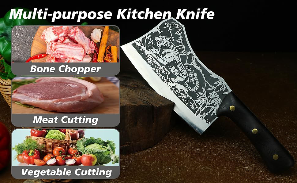 7.3INCH Bone Chopping Knife Handmade Forged Meat Bone Cleaver Vegetables  Chinese Chef Slicing Kitchen Knife Stainless Steel