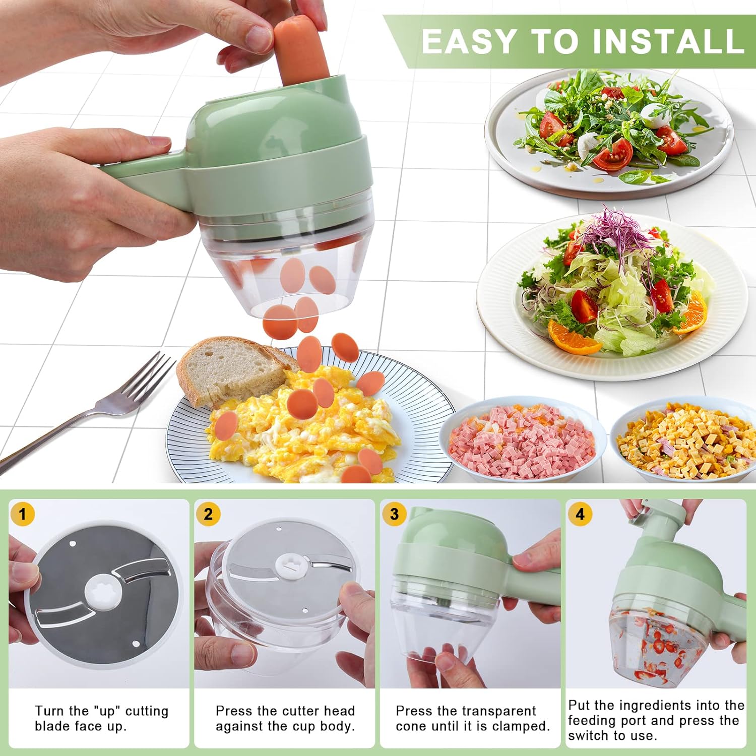  4 In 1 Handheld Electric Vegetable Cutter Set with