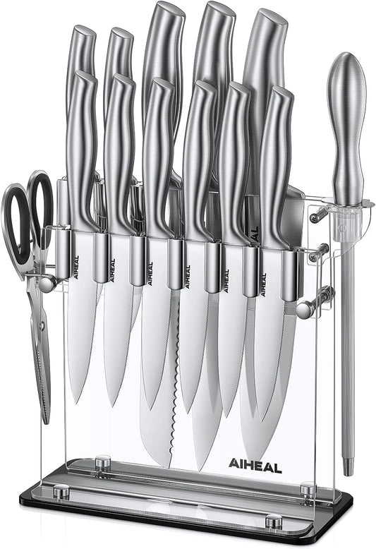 Aiheal Knife Set,17 Pieces Stainless Steel Kitchen Knife Set with Clea