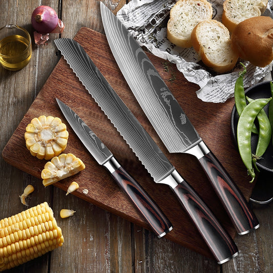 KD Real Damascus Steel Kitchen Chef Knives Set – Knife Depot Co.