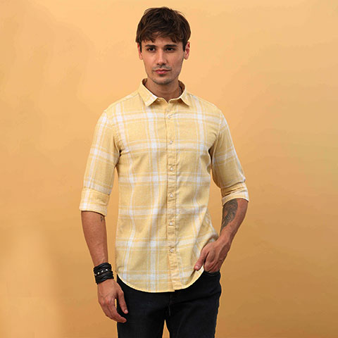 Yellow Clinen Checks Shirt