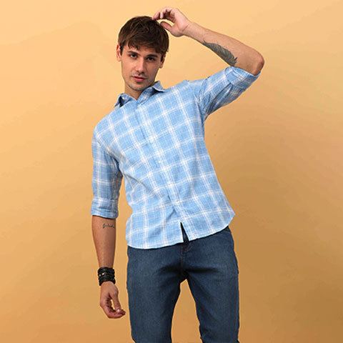 Light Blue Clinen Check Shirt