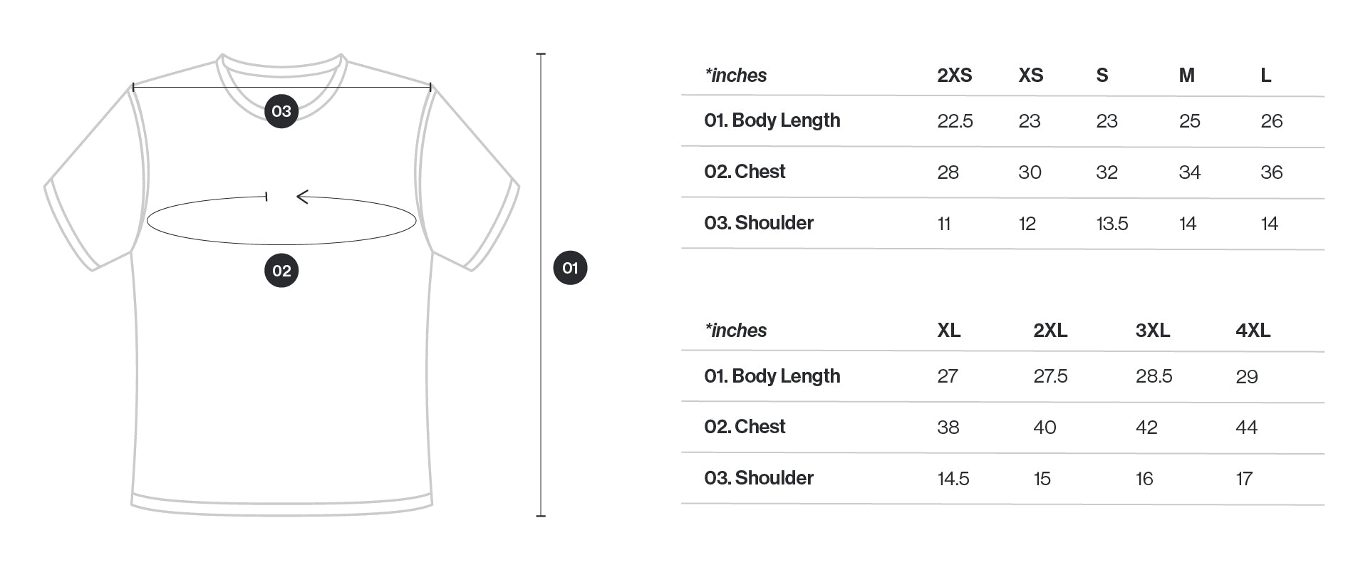Mock Neck Tee Size Guide