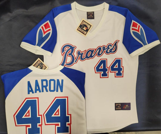 Top-selling Item] Atlanta Braves Hank Aaron 44 Cooperstown White