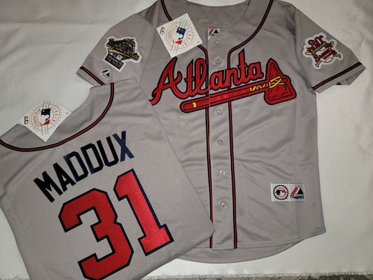 Majestic 1995 Atlanta Braves GREG MADDUX World Series Baseball JERSEY Gray