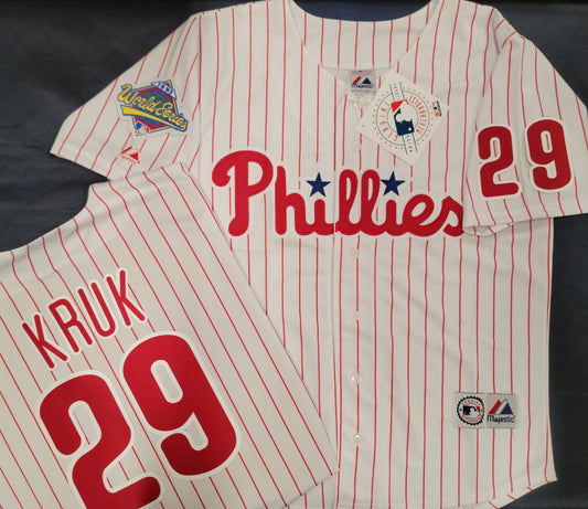 Majestic Philadelphia Phillies JOHN KRUK 1993 World Series Baseball Je –