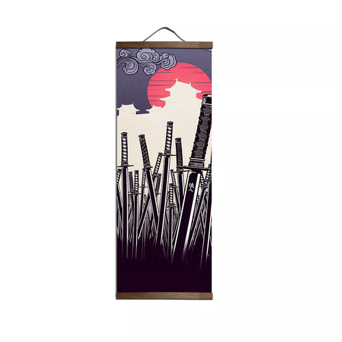 Japanese Samurai Ukiyoe for Canvas Posters and Prints Decoration Painting Wall Art Home Decor with Solid Wood Hanging Scroll